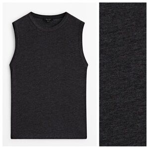 NWT. Massimo Dutti Black Lyocell/Wool Blend Sleeveless T-shirt. Size S.